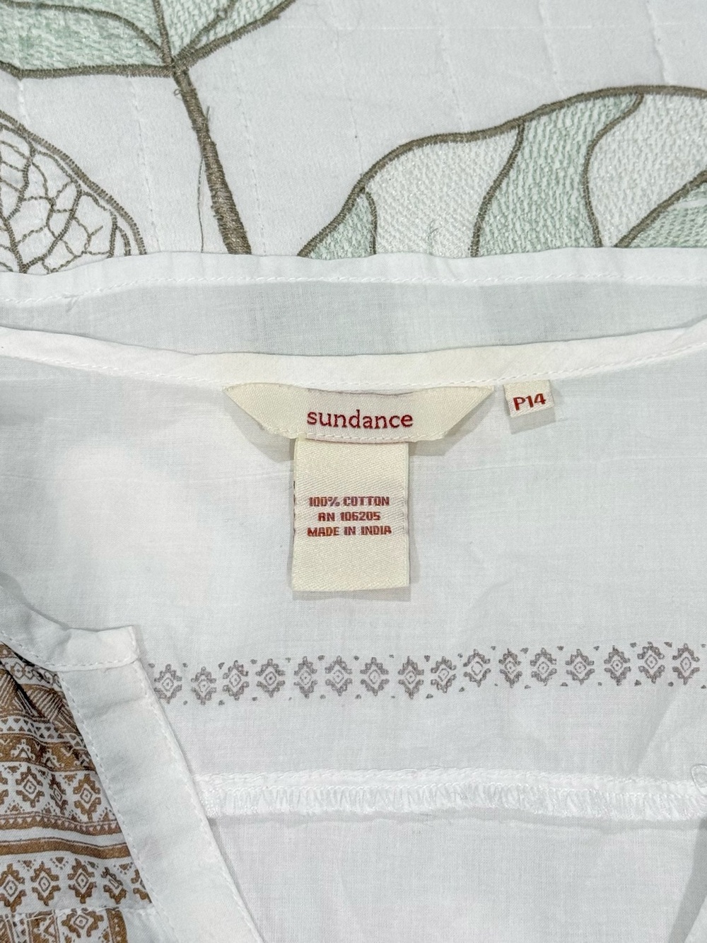 Sundance White & Tan Cotton Western Aztec Button-Up Blouse - Picture 5 of 5